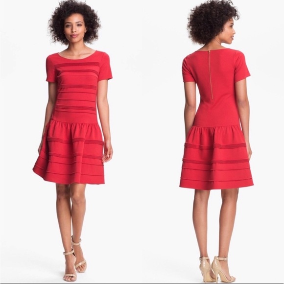 Eliza J Dresses & Skirts - Eliza J Dress Red Short Sleeve Scoop Neck Pleated Knee Length Fit & Flare A-Line